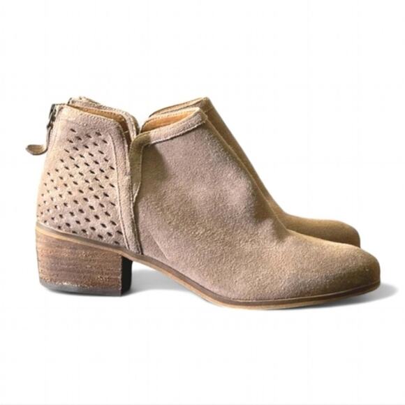 Susina Suede Ankle Boots Taupe Laser Cut Size 8.5 Boho Western - Picture 1 of 9